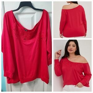 Torrid Off Shoulder Embroidered French Terry Top